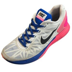 Nike LunarGlide 6 Running Shoes Size 11 White, Blue, Pink Athletic Sneakers